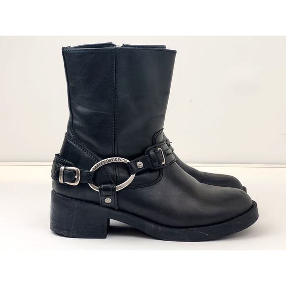 Harley Davidson 90s Y2K Black Leather Harness Moto Boots Women's Sz 8 - Picture 1 of 10
